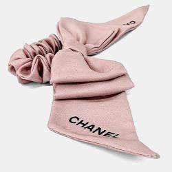 Pre Owned Chanel Pink Bow Silk Hair Scrunchie
