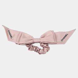 Pre Owned Chanel Pink Bow Silk Hair Scrunchie