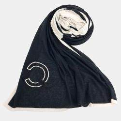 Pre Owned شال شانيل صوف أسود ووشاح الرقبة