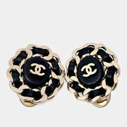 Pre Owned Chanel Black, Gold CC Logo Clip-on Earrings