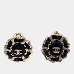Pre Owned Chanel Black, Gold CC Logo Clip-on Earrings
