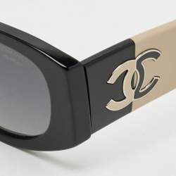 Pre Owned Chanel Black/Beige 5524 CC Frame Oval Sunglasses