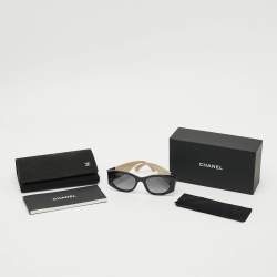 Pre Owned Chanel Black/Beige 5524 CC Frame Oval Sunglasses