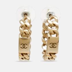 Pre Owned Chanel CC Gold Tone Chain Hoop Earrings