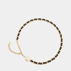 مملوكة مسبقًا حزام شانيل CC شعار السلسلة جلد أسود معدن