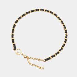 مملوكة مسبقًا حزام شانيل CC شعار السلسلة جلد أسود معدن