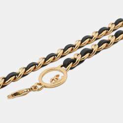 مملوكة مسبقًا حزام شانيل CC شعار السلسلة جلد أسود معدن