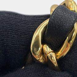 مملوكة مسبقًا حزام شانيل CC شعار السلسلة جلد أسود معدن