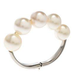 Pre Owned Chanel CC Faux Pearl Silver Tone Bracelet 
