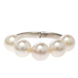 Pre Owned Chanel CC Faux Pearl Silver Tone Bracelet 
