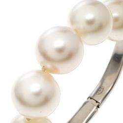 Pre Owned Chanel CC Faux Pearl Silver Tone Bracelet 