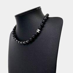 Pre Owned Chanel CC Black Beads Crystals Necklace