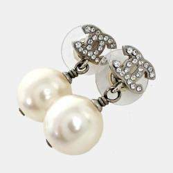 Pre Owned Chanel Logo Pearl Earrings
