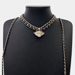 Pre Owned Chanel Black/Gold Leather Chain Necklace