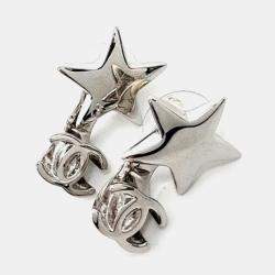 Pre Owned Chanel CC Star Silver Tone Earrings