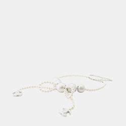 Pre Owned Chanel Faux Pearl Metal Ribbon Necklace