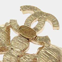 Pre Owned Chanel 10A Gold Gold Plated Rhinestone Brooch