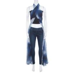 Pre Owned Chanel Blue Printed Silk Beach Cover Up M