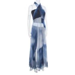 Pre Owned Chanel Blue Printed Silk Beach Cover Up M