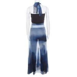 Pre Owned Chanel Blue Printed Silk Beach Cover Up M