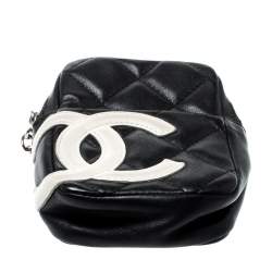Pre Owned Chanel Black/White Quilted Leather Cambon Ligne Phone Case