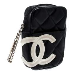 Pre Owned Chanel Black/White Quilted Leather Cambon Ligne Phone Case
