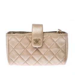 Chanel Beige Quilted Leather iPhone Pouch