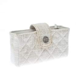 Pre Owned Chanel White Quilted Coated Tweed iPhone Pouch