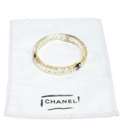 مملوكة مسبقًا سوار شانيل CC لؤلؤ صناعي وراتنج شفاف