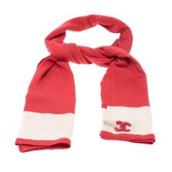 Pre Owned شال شانيل خليط صوف و حرير برتقالي مرجاني 