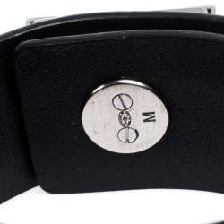 Pre Owned Chanel Black Leather Silver Tone Boy Bracelet M