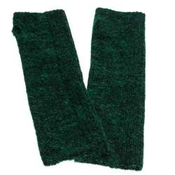 Pre Owned Chanel Green Lurex Knit Embellished Fingerless Gloves
