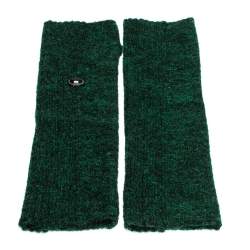 Pre Owned Chanel Green Lurex Knit Embellished Fingerless Gloves
