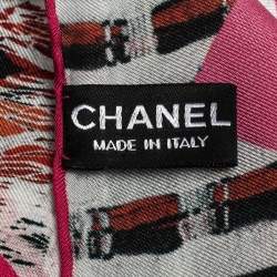 Pre Owned Chanel Black & Pink Tweed Print Silk Scarf 