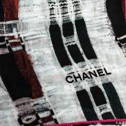 Pre Owned Chanel Black & Pink Tweed Print Silk Scarf 