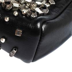 Pre Owned Chanel Black Leather Embellished Phone Holder Chain Clutch