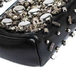 Pre Owned Chanel Black Leather Embellished Phone Holder Chain Clutch