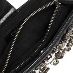 Pre Owned Chanel Black Leather Embellished Phone Holder Chain Clutch