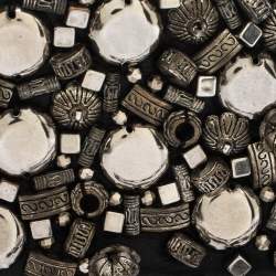 Pre Owned Chanel Black Leather Embellished Phone Holder Chain Clutch