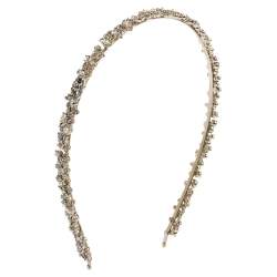 Pre Owned Chanel Crystal Faux Pearl Embellished Gold Tone Head Band