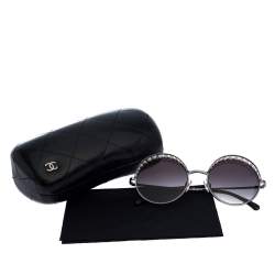 Pre Owned نظارة شمسية شانيل مستديرة لؤلؤ 4234-أتش متدرجة سوداء