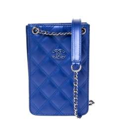 Chanel Blue Quilted Leather Crossbody Phone Holder Chanel