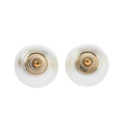 Pre Owned Chanel CC Faux Pearl Oversized Gold Tone Stud Earrings