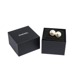 Pre Owned Chanel CC Faux Pearl Oversized Gold Tone Stud Earrings