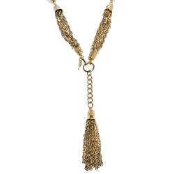 Pre Owned Moschino Vintage Gold Tone Tasseled Thimble Necklace