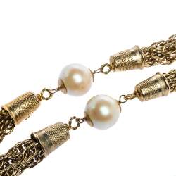 Pre Owned Moschino Vintage Gold Tone Tasseled Thimble Necklace