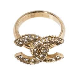 مملوكة مسبقًا خاتم شانيل كريستال CC ذهبي فاتح مقاس مقاس أوروبي 54