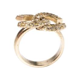 مملوكة مسبقًا خاتم شانيل كريستال CC ذهبي فاتح مقاس مقاس أوروبي 54