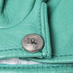 Pre Owned Chanel Green Tweed & Leather Fingerless Gloves
