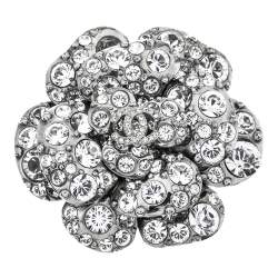 مملوكة مسبقًا Chanel Silver Tone Crystal Camelia Pin Brooch